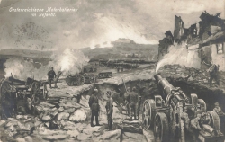 AK Ost. / Ung. Arnmee, Österr. Motorbatterie im Gefecht, Feldpost gelaufen am 14.12.1914