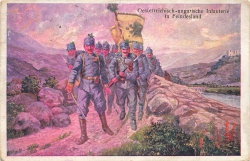 AK Künstlerkarte, Öster./ Ung. Armee, 1. WK , Infanterieabteilung, gelaufen am 14.07.1915