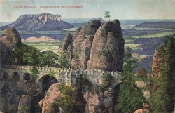 AK Rathen (01824), Sächische Schweiz, Basteibrücke mit Lilienstein, n. gelaufen