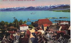 AK Konstanz (78462), Konstanz vom Münster aus und die Alpen, gelaufen
