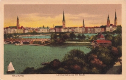 AK Hamburg (20095), Lombardsbrücke mit Stadt, n. gelaufen