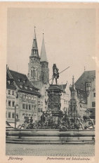 AK Nürnberg (90402), Neptunbrunnen und Sebalduskirche, n. gelaufen
