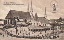 AK Altötting (84503), Gnadenkapelle und Stiftstadtpfarrkirche, gelaufen 15.05.1928
