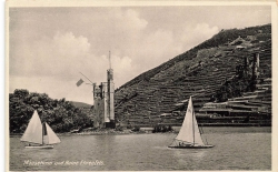 AK Bingen a.R. (55411), Mäuseturm und Ruine Ehrenfels, n. gelaufen
