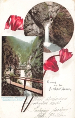 AK Marktschellenberg (83487), Gruss aus der Almbachklamm., gelaufen am 17.08.1900 (Klattau)