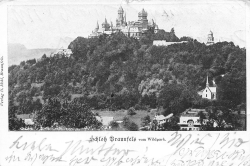 AK Braunfels (35619), Schloß Braunfels vom Wildpark, gelaufen am 14.07.1900 (Bad Reichenhall)