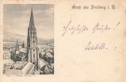 AK Freiburg i. B. (79098), Gruß aus Freiburg i.B., gelaufen am 05.02.1898 (Hassfurt)