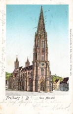 AK Freiburg im Breisgau (79098), Das Münster, gelaufen am 14.05.1904 BAHNPOST- Zug 971 (Pfortzheim)