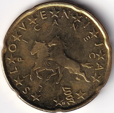 20 Cent Münze Slowenien - 2007 - "Zwei Lipizzaner"