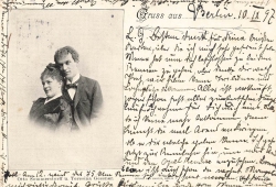 AK Künstlerkarte, "Gruss aus Berlin - Otto Sommerstorf & Teresina Gessner", gelaufen am 11.09.1897 (Hildesheim)